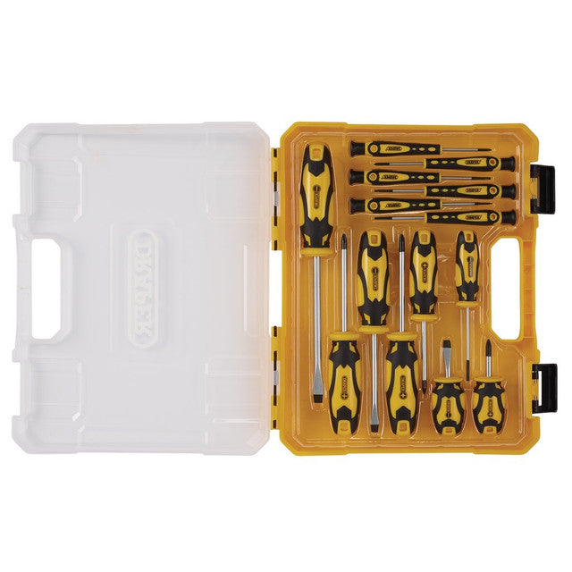 Draper Tools 14 Piece Screwdriver Set with Case, Chrome Vanadium Steel, Yellow