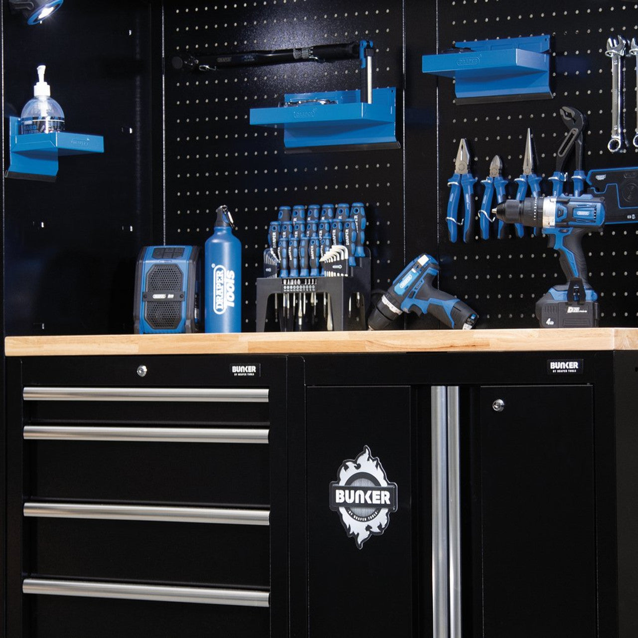 Draper Tools Bunker Modular Storage Combo 11 Piece with Hardwood Worktop
