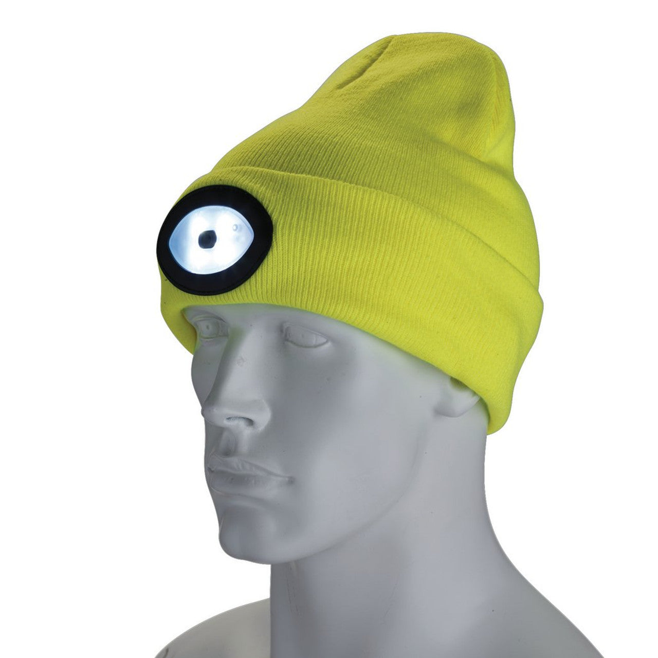 Draper Tools High-Vis Yellow Beanie Hat with Rechargeable LED Torch 100 Lumens