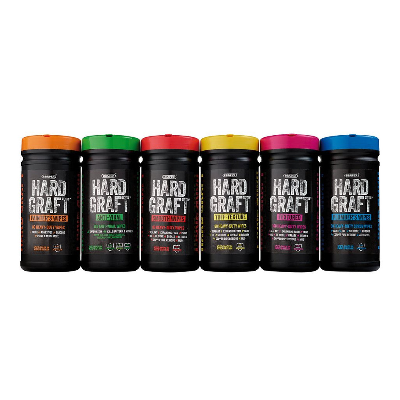 Draper Tools Hard Graft Multipurpose Wipes 80 Pack Non-Abrasive Cleaning
