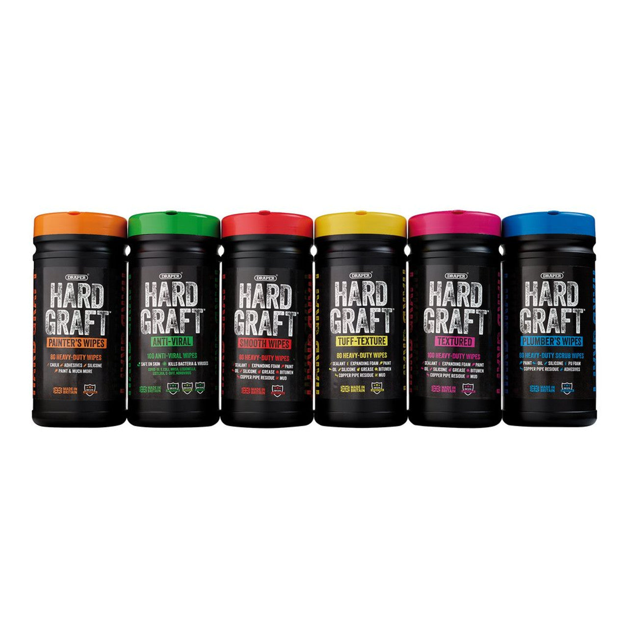 Draper Tools Hard Graft Heavy Duty Multipurpose Wipes Tub of 100 Sheets