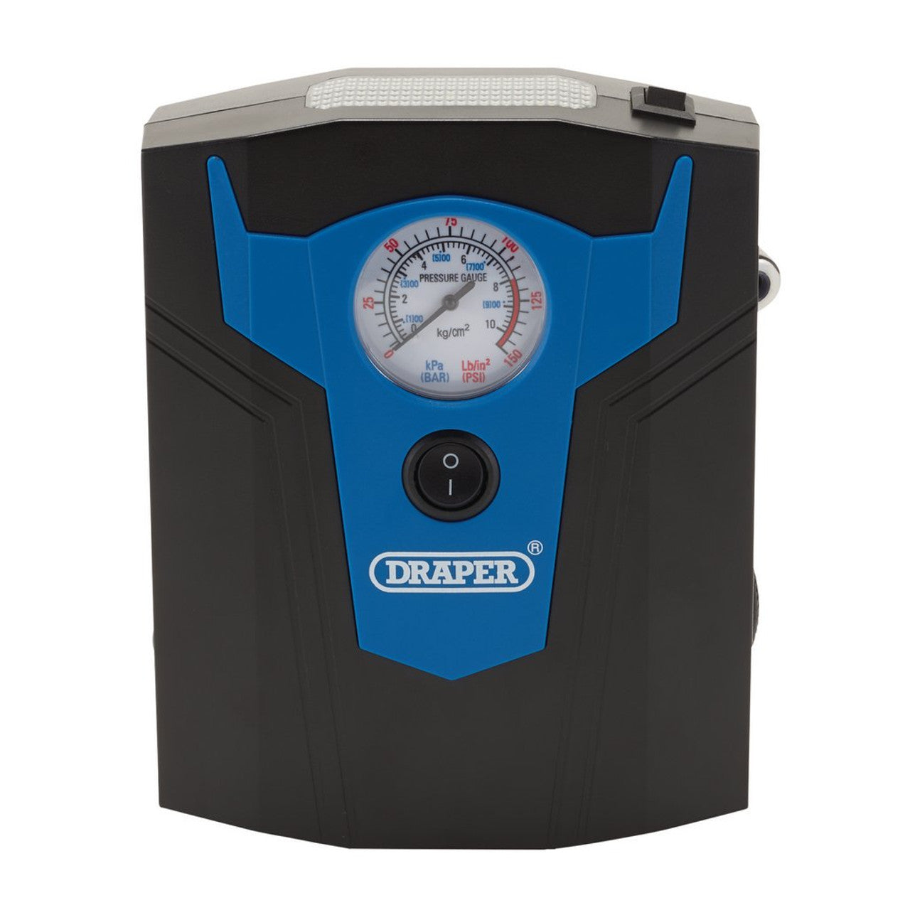 Draper Tools 12V Analogue Tyre Inflator with LED Light and Adaptors
