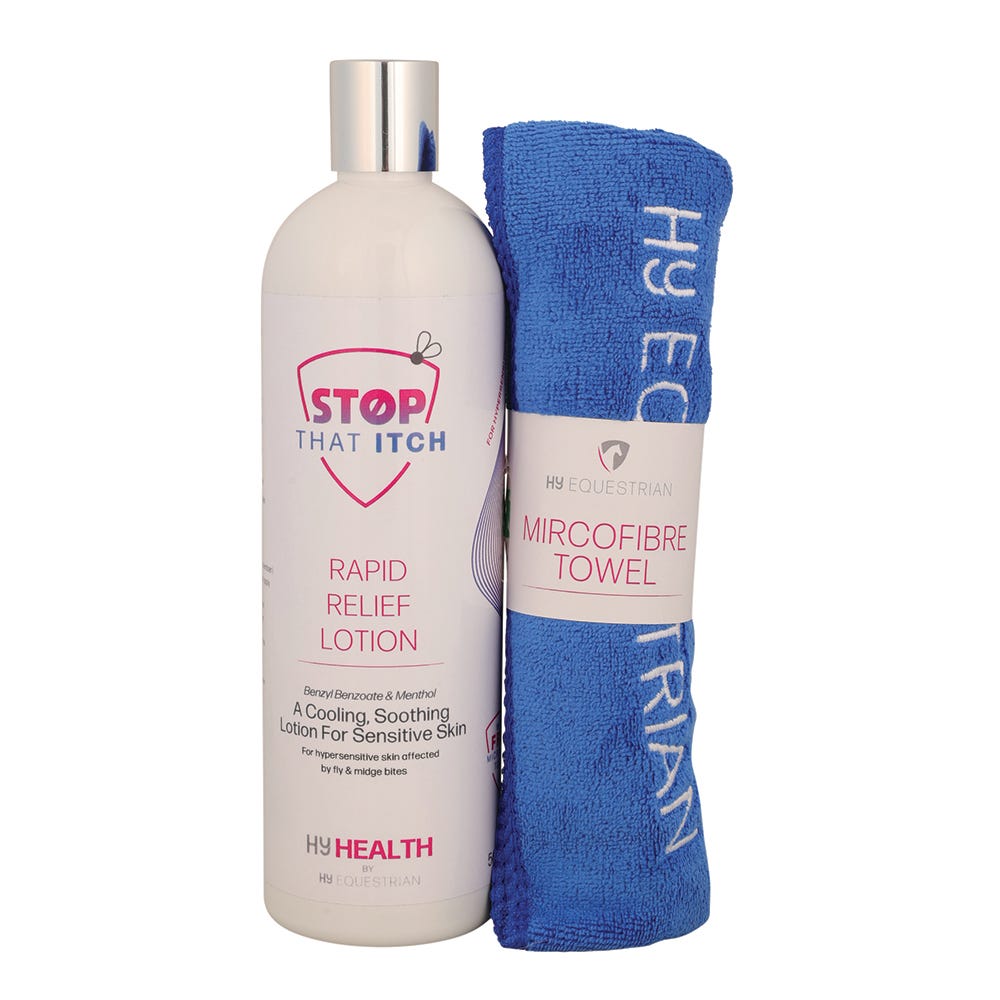HY Horse HyHEALTH STOP THAT ITCH Rapid Relief Lotion With Microfibre Towel