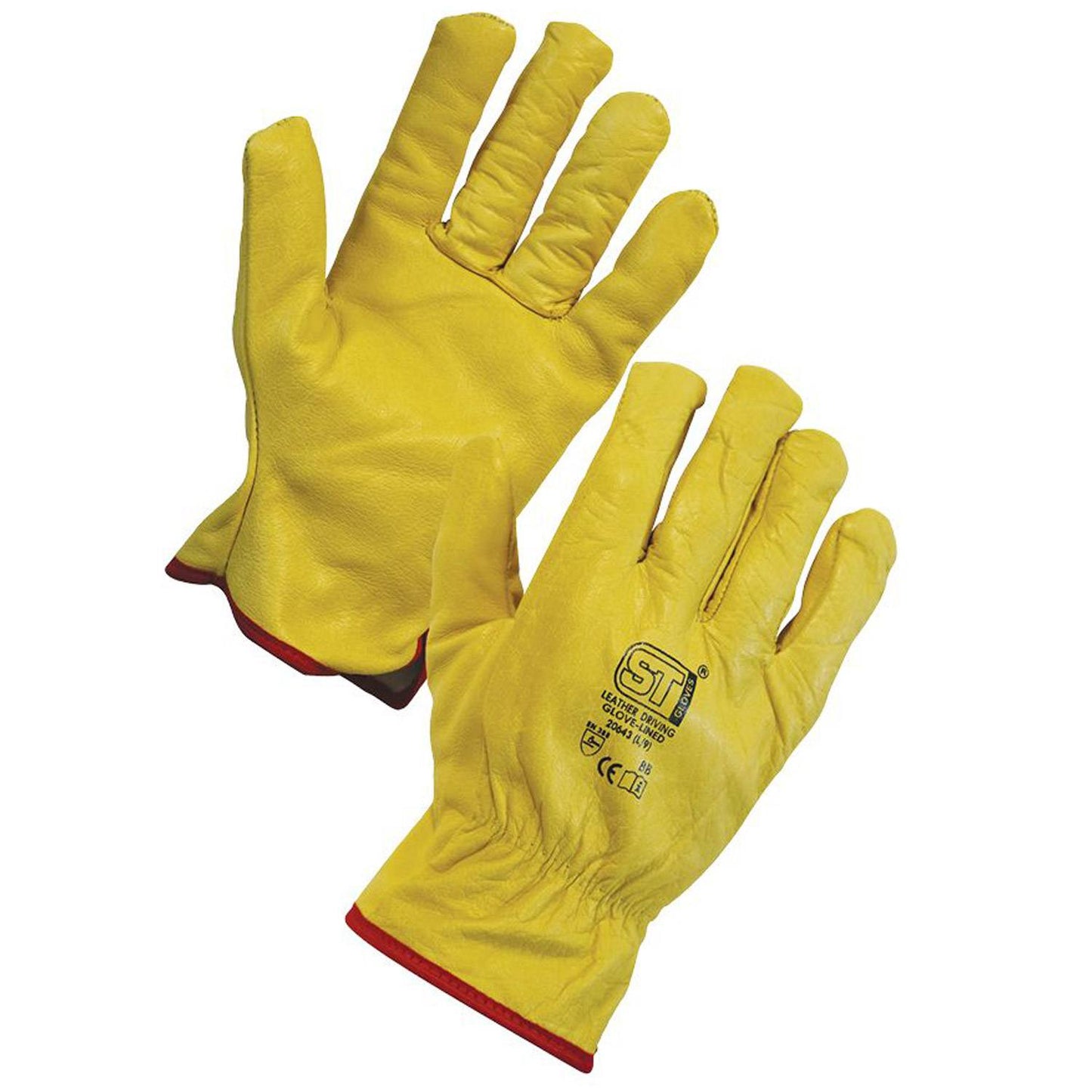 Supertouch Yellow Leather Driving Gloves Lined Mens Soft Grain Warmth Protection