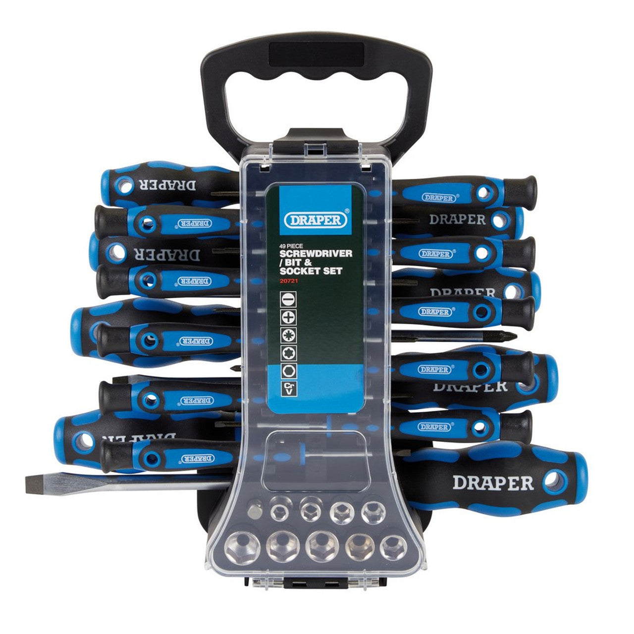 Draper Tools 49 Piece Screwdriver Socket Bit Set with Storage Rack