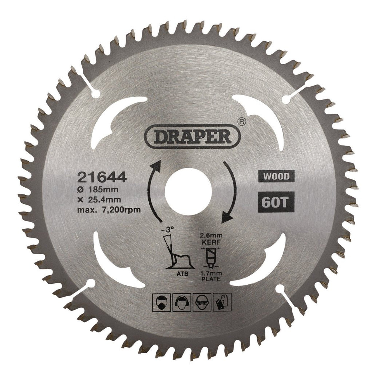 Draper TCT Circular Saw Blade 185mm 60T for Laminate Wood MDF Chipboard