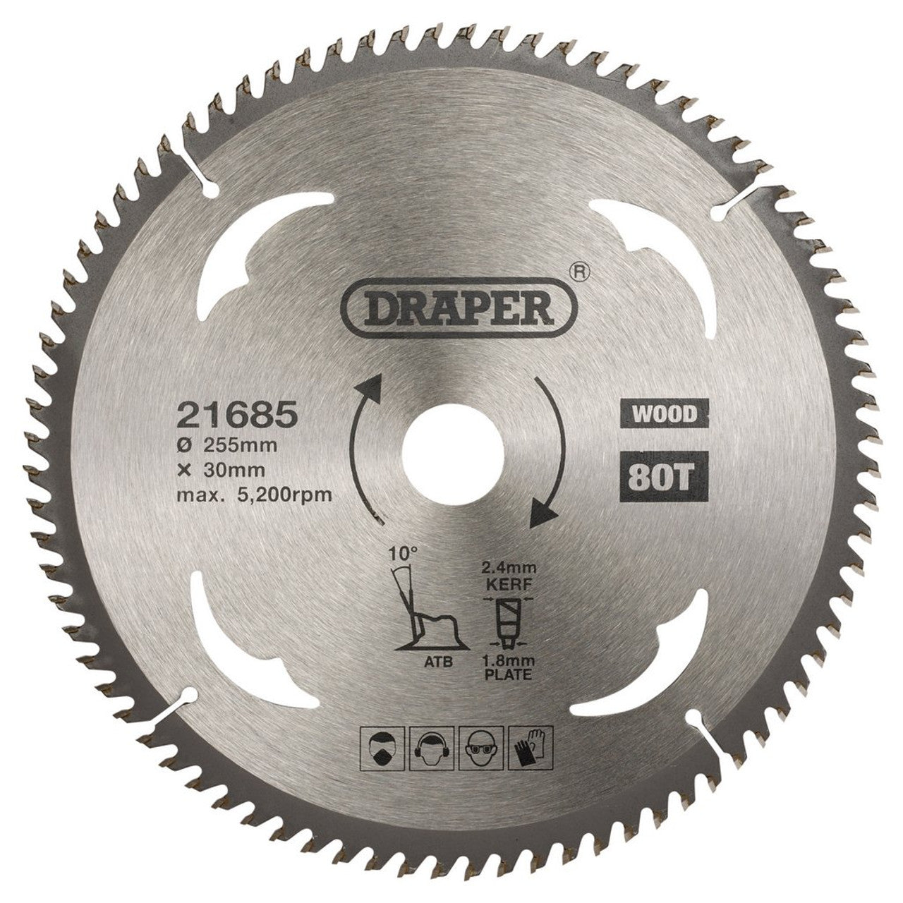 Draper TCT Circular Saw Blade 255mm 30mm Bore 80 Teeth for Wood Cutting