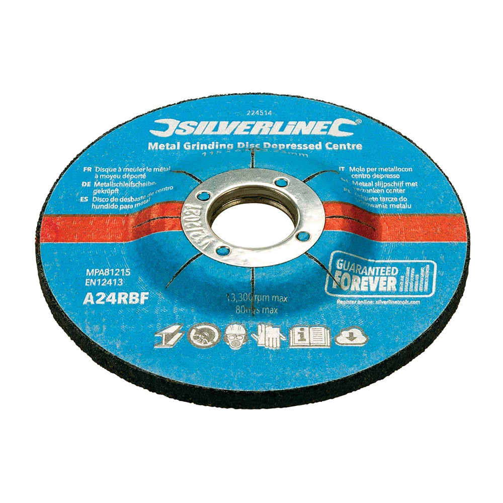 Silverline 10 Pack Metal Grinding Discs Depressed Centre 22.23mm Bore 13,300rpm