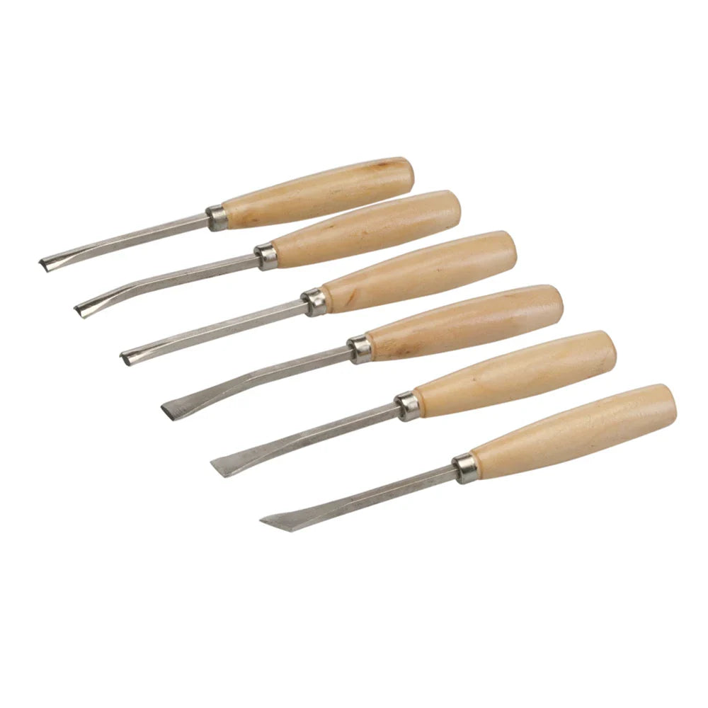 Silverline 6 Piece Carving Chisel Set Fish-tail Skew Straight Vee Gougers