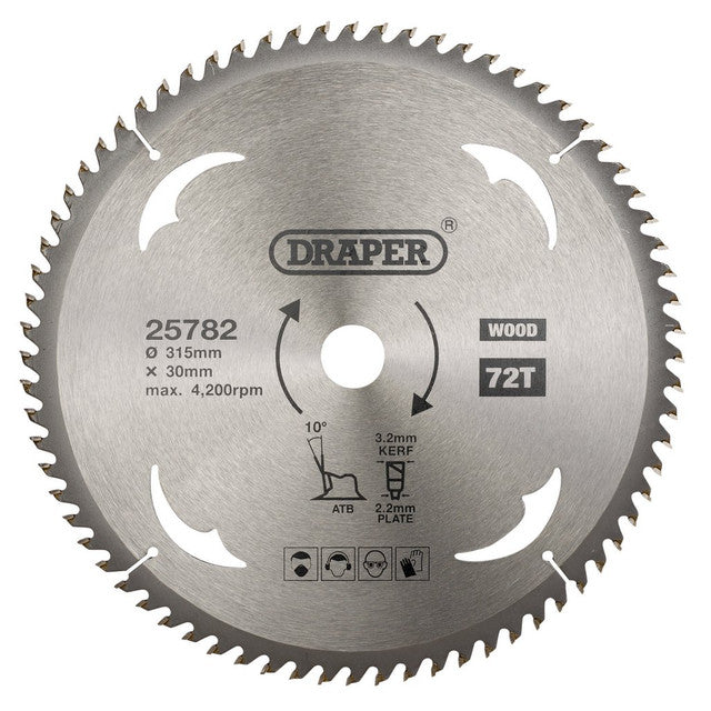Draper TCT Circular Saw Blade 315mm x 30mm 72 Teeth for Wood Cutting