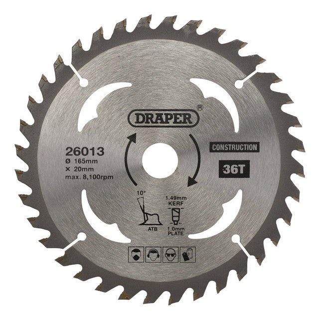Draper TCT Cordless Circular Saw Blade 165mm 20mm 36T for Wood & Composites