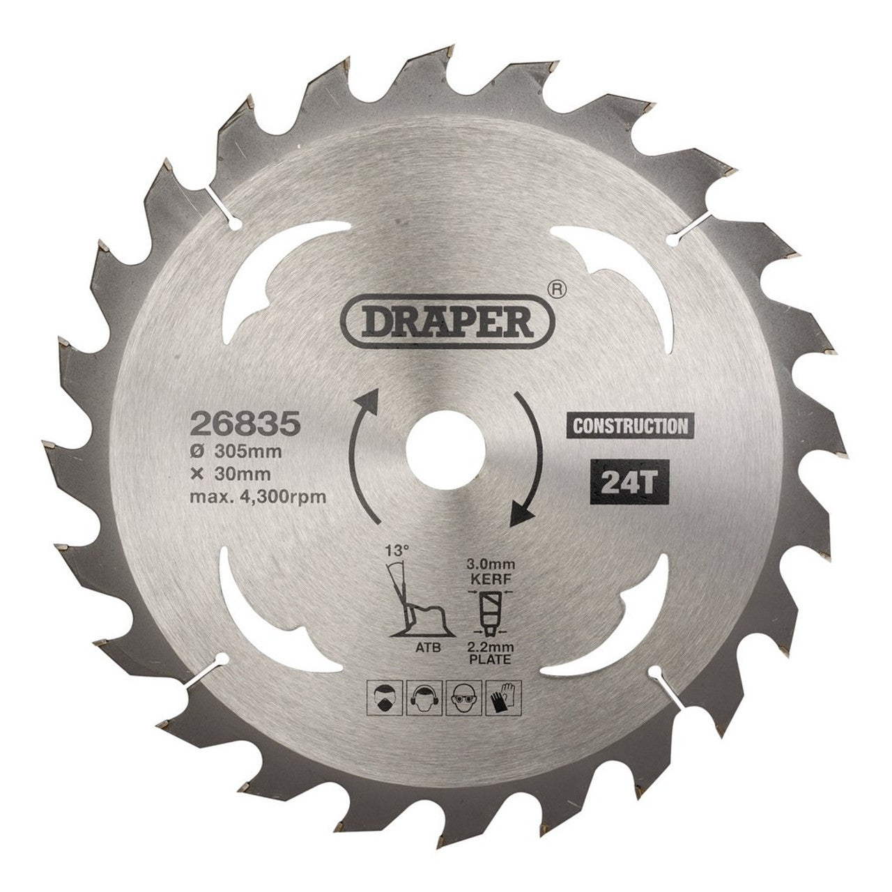 Draper TCT Circular Saw Blade 305mm 30mm Bore 24 Teeth for Wood & Composites