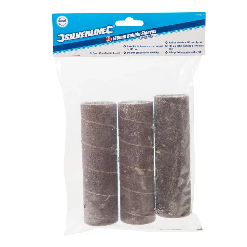 Silverline 140mm Bobbin Sleeves 3 Pack Aluminium Oxide for Curves and Bends
