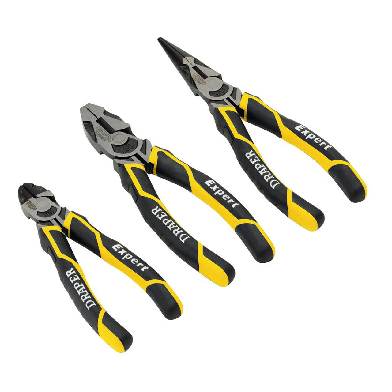 Draper Tools Expert High Leverage Plier Set 3 Piece Yellow Soft Grip