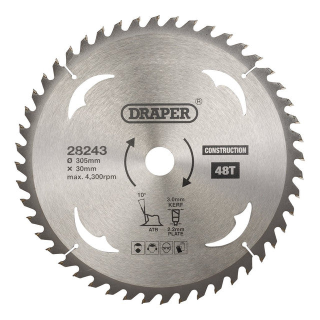 Draper Tools 305mm TCT Circular Saw Blade 48 Teeth for Wood MDF Chipboard