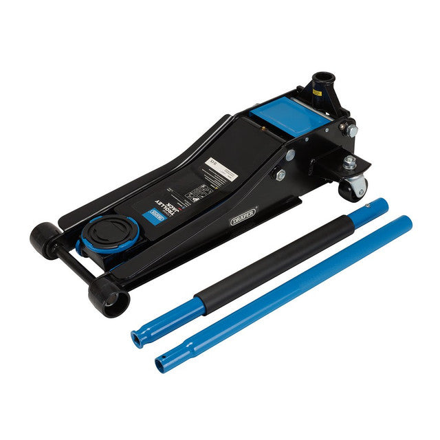 Draper Tools 3 Tonne Low Profile Trolley Jack with Quick Lift & Safety Features