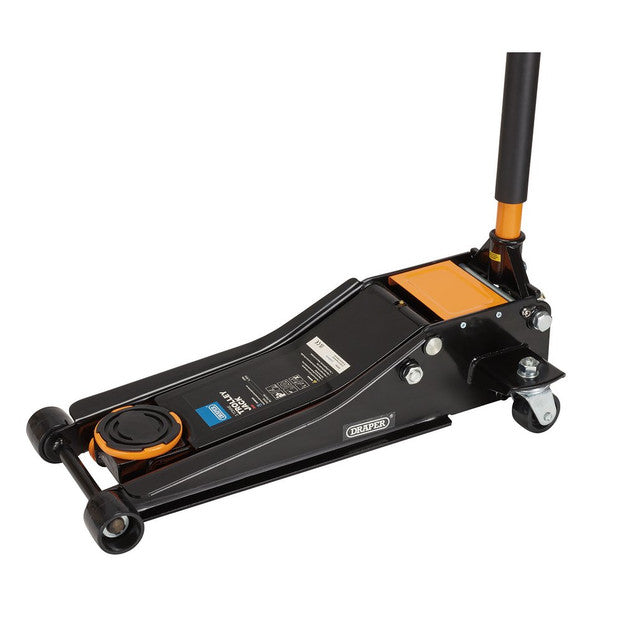 Draper Tools 3 Tonne Low Profile Trolley Jack with Quick Lift & Safety Features