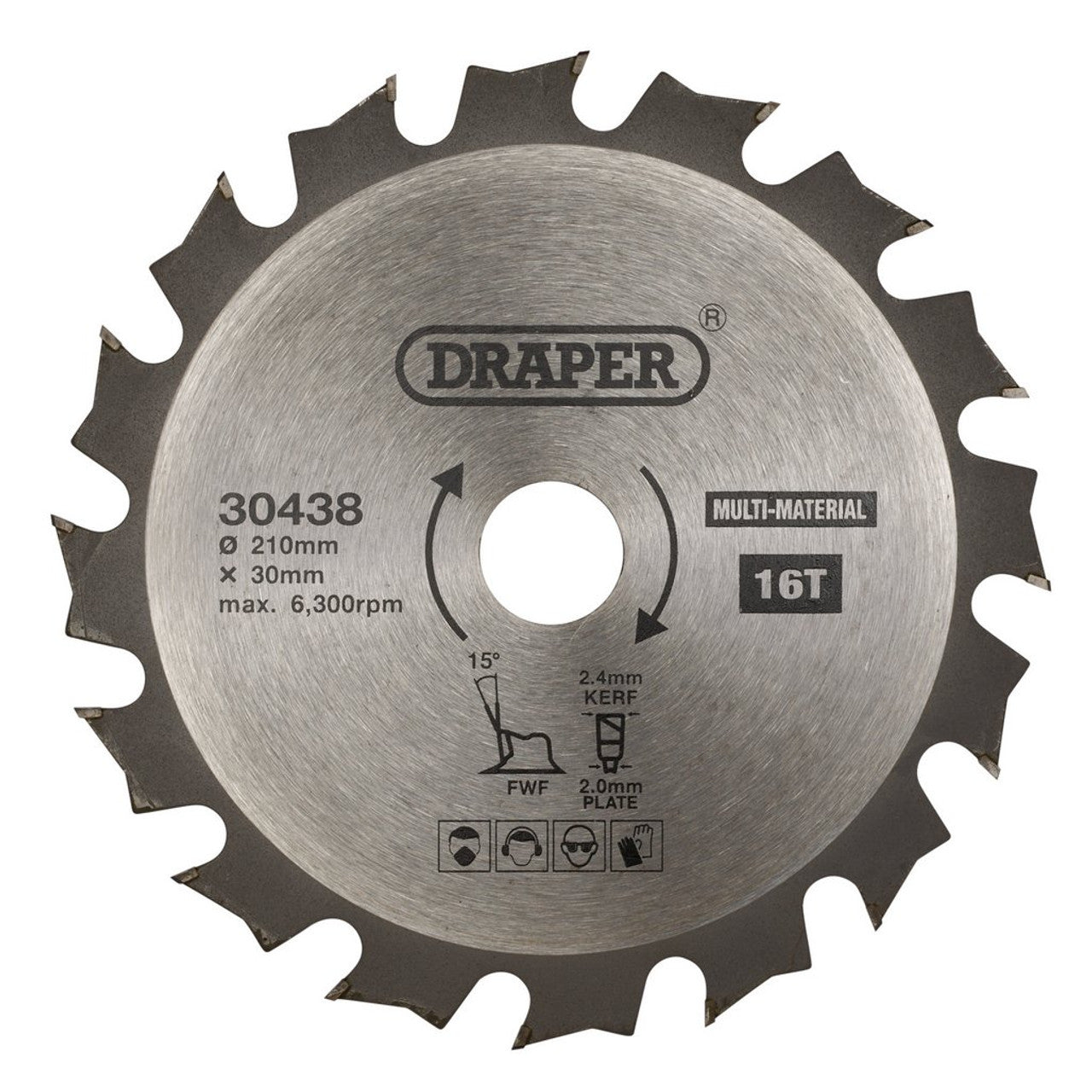Draper Tools TCT Circular Saw Blade 210mm 30mm Bore 16T Multi-Purpose Cutting