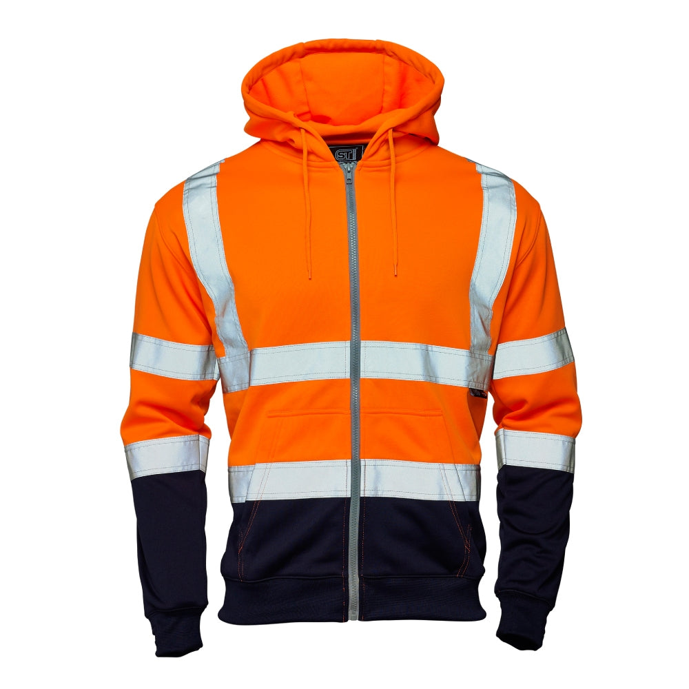 Supertouch Hi Vis Orange Two Tone Hooded Zipped Sweatshirt Class 2 EN ISO 20471
