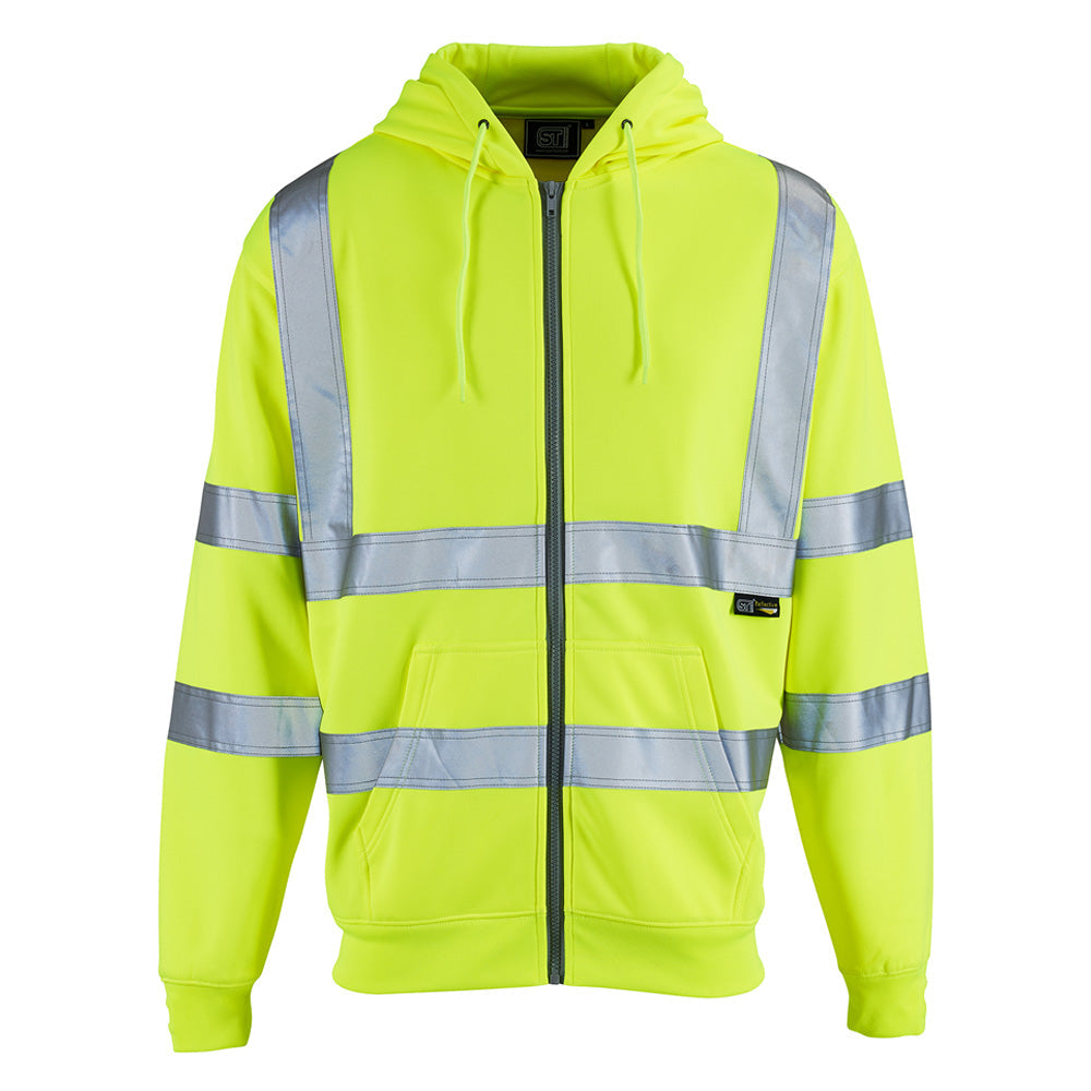 Supertouch Hi Vis Yellow Zipped Hoodie Class 3 EN ISO 20471 Reflective Tape