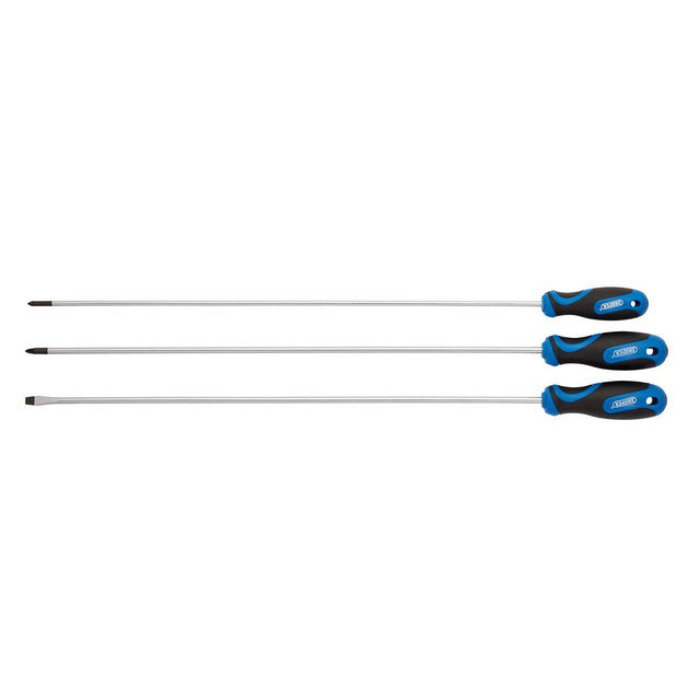 Draper Tools Extra Long Reach Soft Grip Screwdriver Set 450mm 3 Piece PZ Type