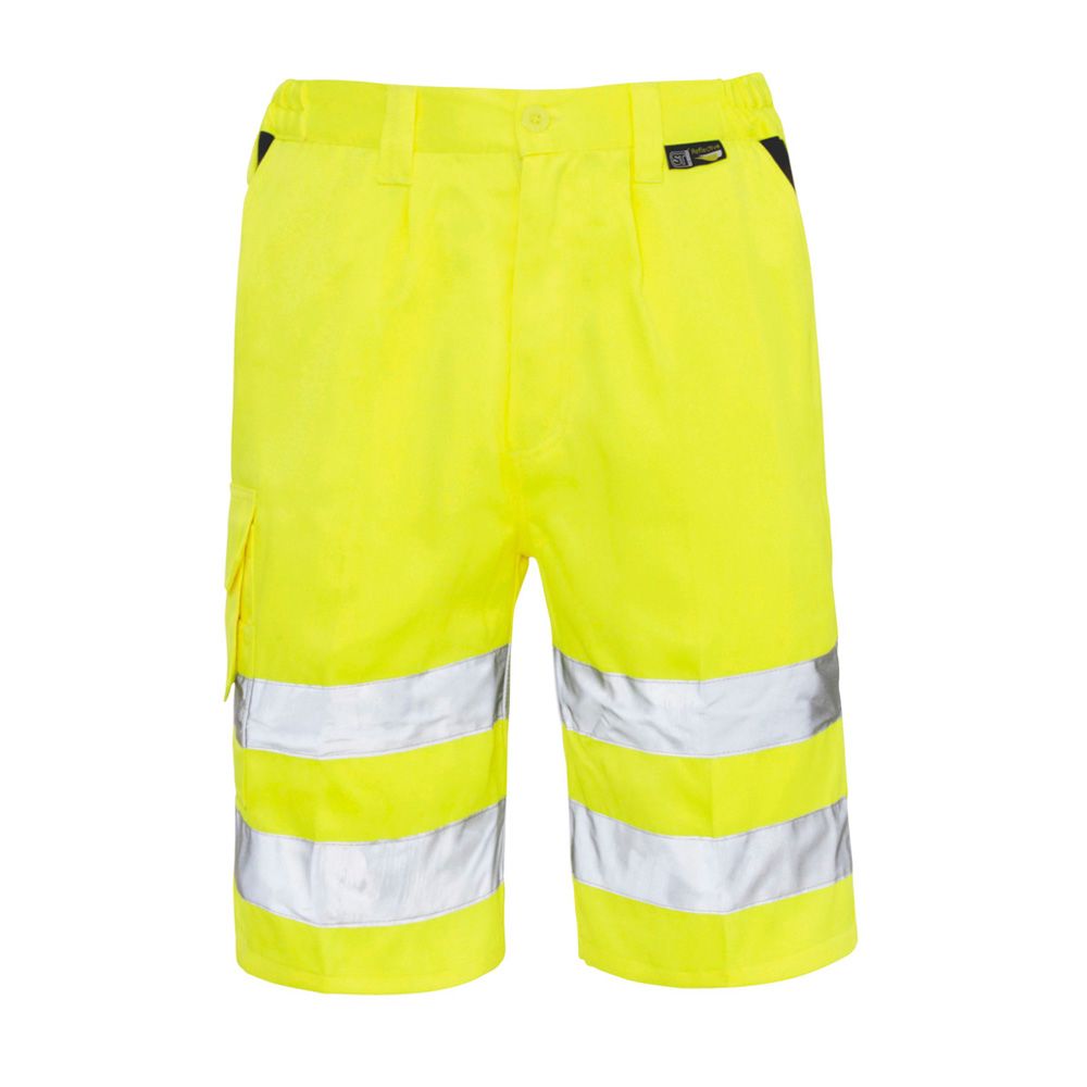 Supertouch Hi Vis Yellow Shorts with Pockets and Reflective Tape - Size Options