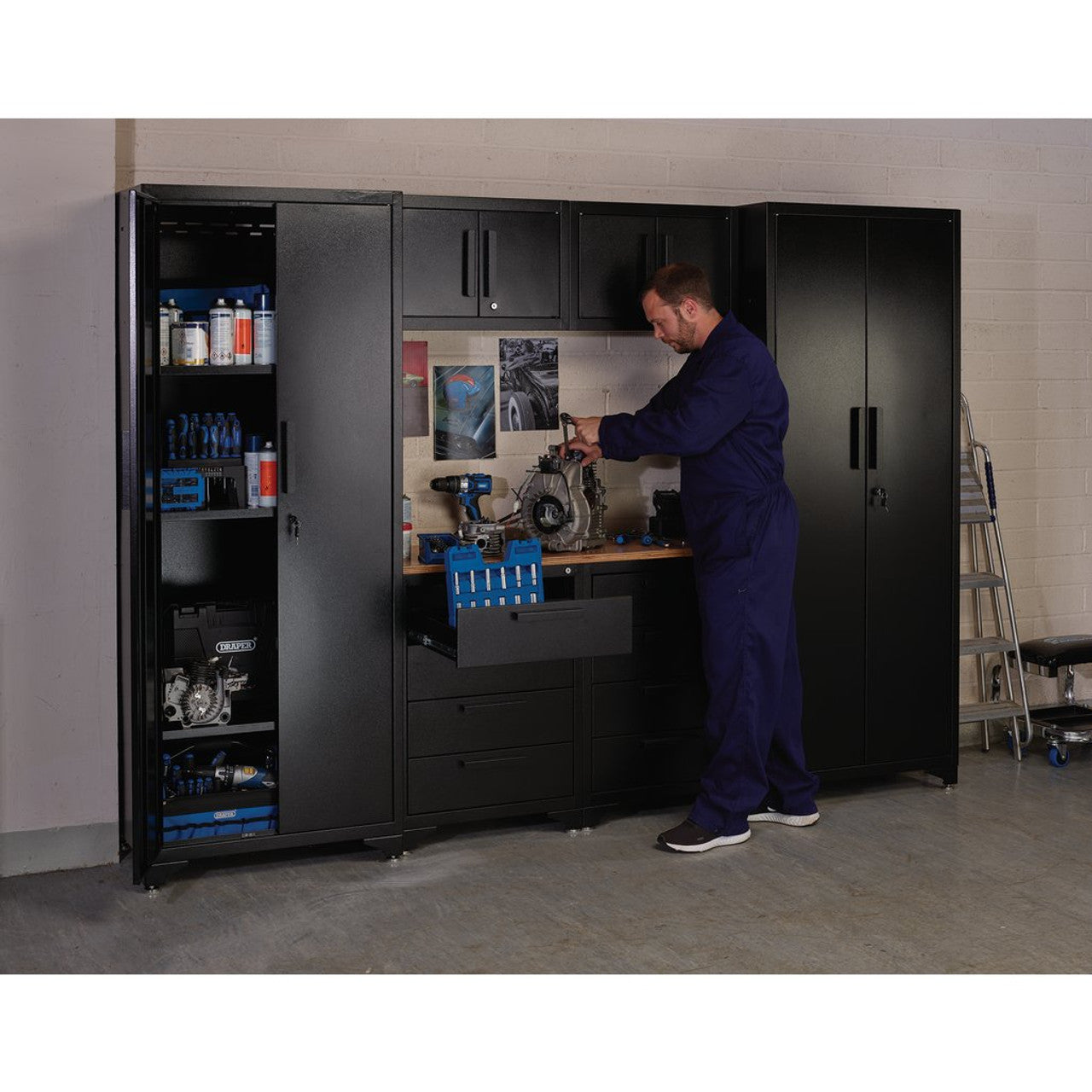 Draper Tools Double Garage Workstation with Lockable Cabinets and Drawers