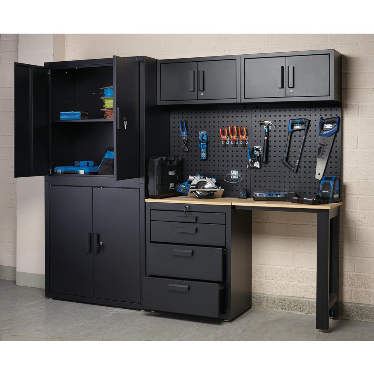 Draper Tools Garage Workstation with Lockable Cabinets and Adjustable Feet