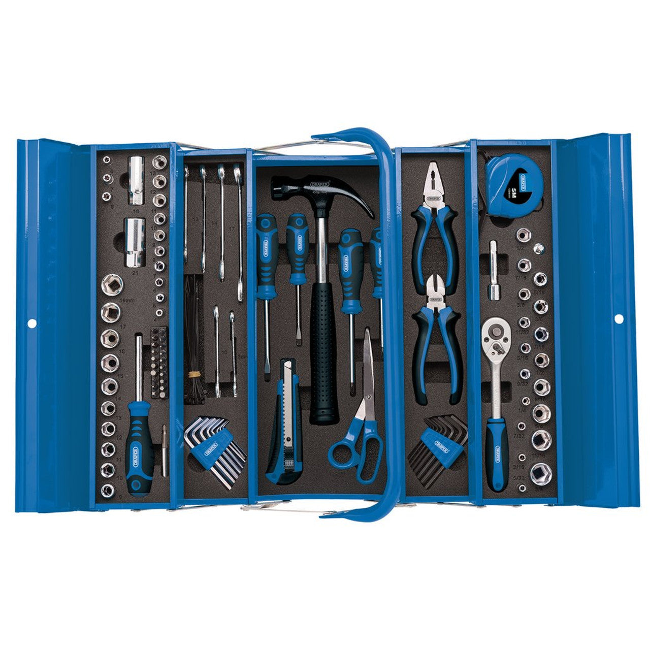 Draper Tools 126 Piece Tool Kit in Steel Cantilever Toolbox with Foam Inserts