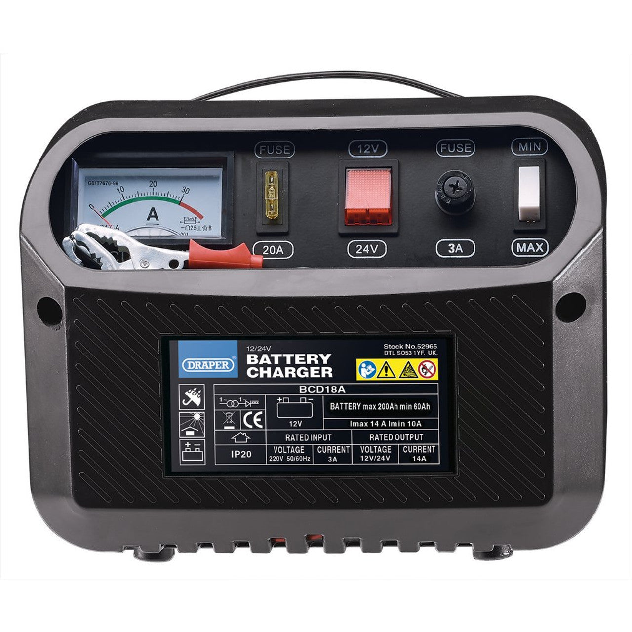 Draper Tools 12/24V Battery Charger 10-14A for Lead Acid Batteries Up to 200Ah