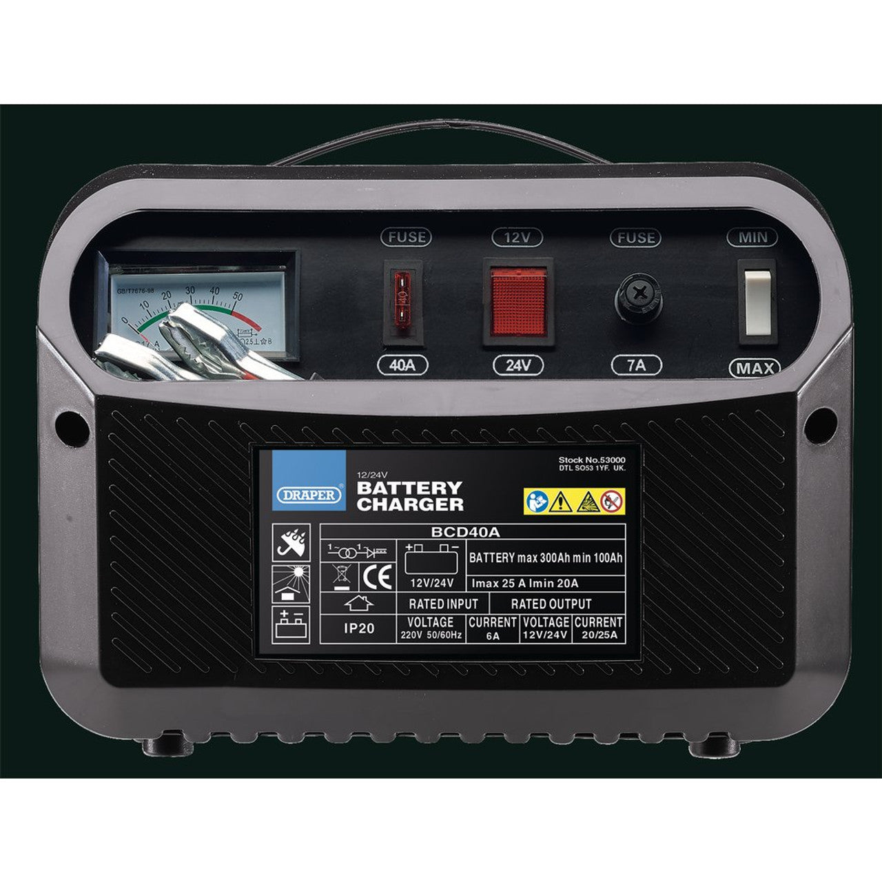 Draper Tools 12/24V 20-25A Battery Charger for Lead Acid Batteries 300Ah