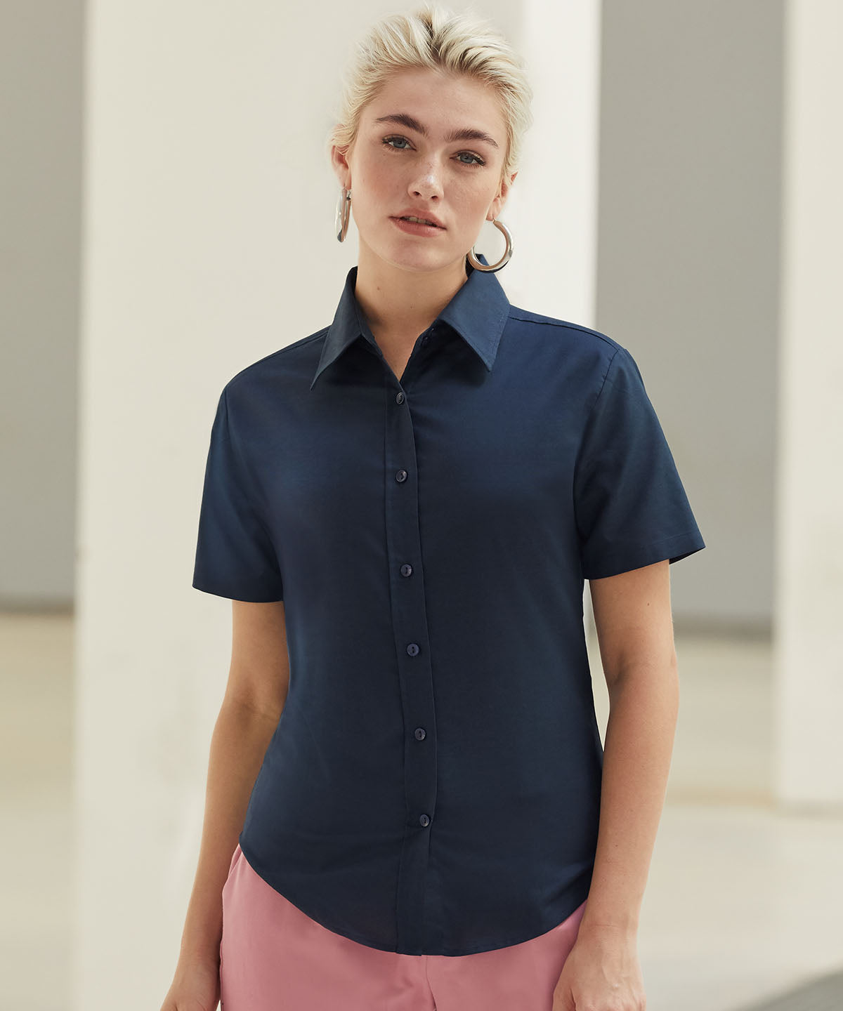 Fruit Of The Loom Women's Short Sleeve Oxford Shirt 70% Cotton 30% Polyester