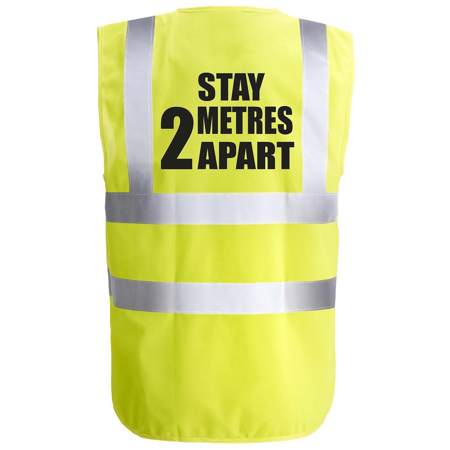 Hi-Viz 2 Metre Safety Vest with Reflective Tapes & 'Stay 2 Metres Apart' Print