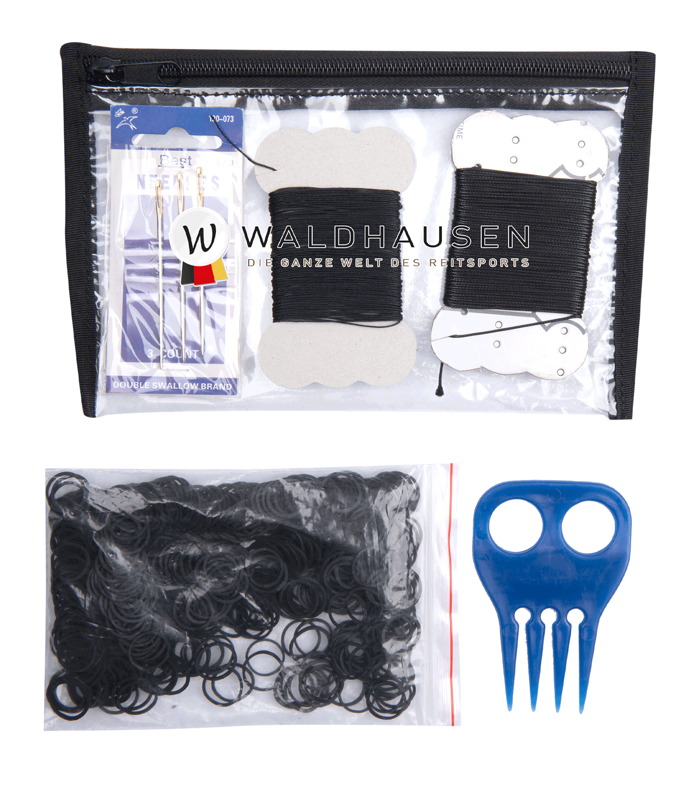 Waldhausen Grooming Mane-Plaiting Set ManePlaiting With Bands Comb Needle