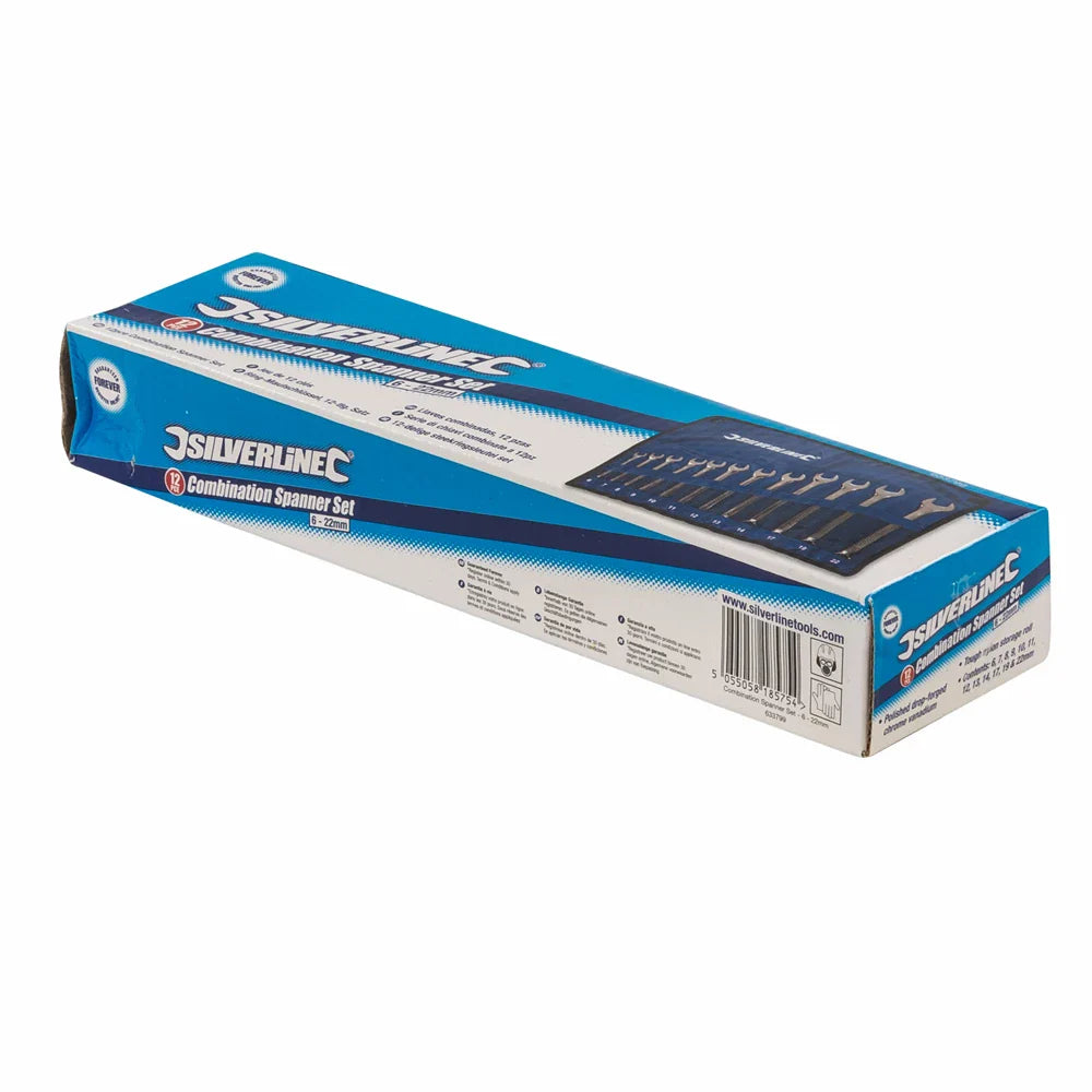 Silverline 12 Piece Combination Spanner Set Chrome Vanadium with Storage Roll