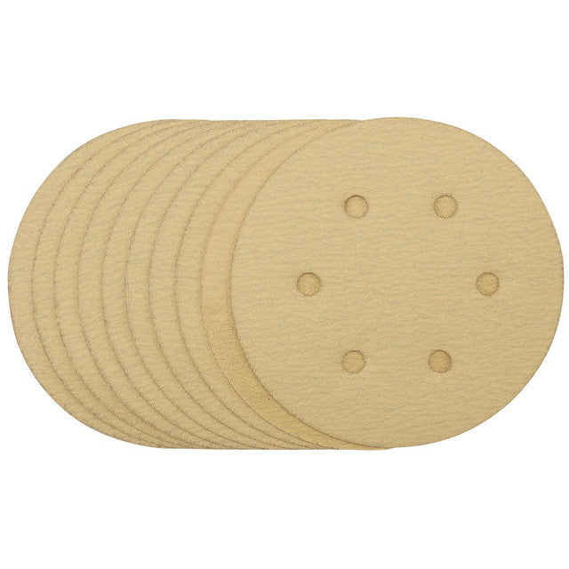 Draper Tools Gold Sanding Discs 150mm 120 Grit Pack of 10 with Dust Holes