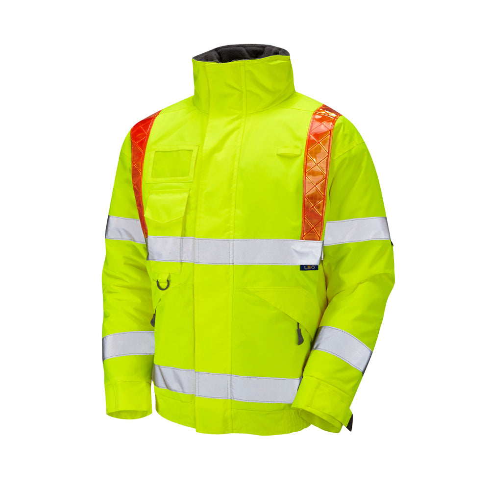 Leo Workwear Portmore EcoViz 4K Baffle Lined Bomber Jacket Hooded Warmth