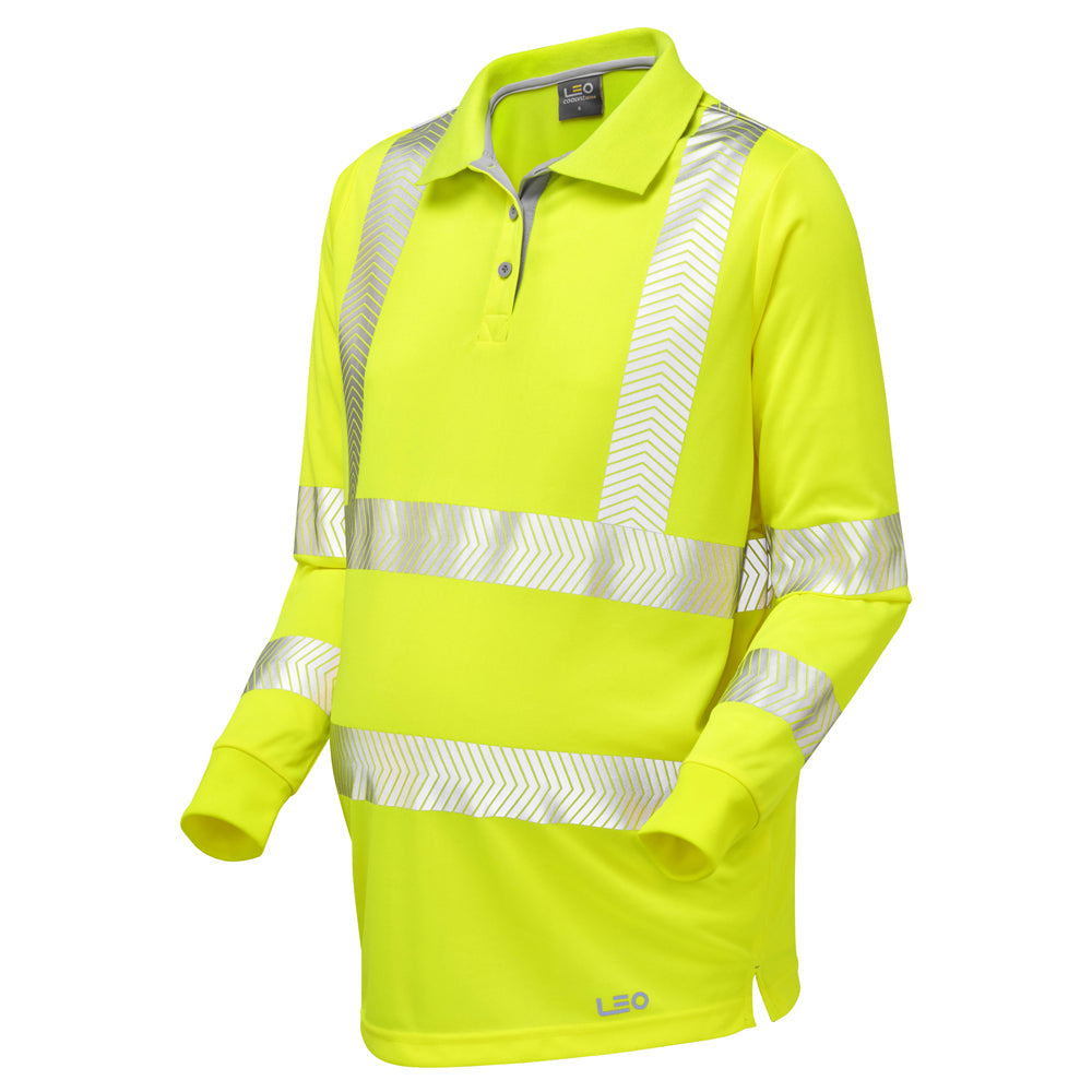 Leo Workwear EcoViz Maternity Polo Shirt Hi-Vis Yellow Reflective Tape