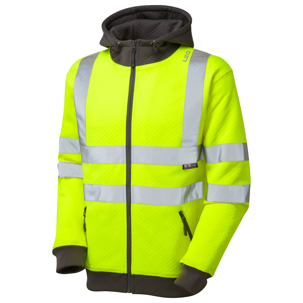 Leo Workwear EcoViz Hooded Sweatshirt Railway Standard Zipped Pockets Reflective