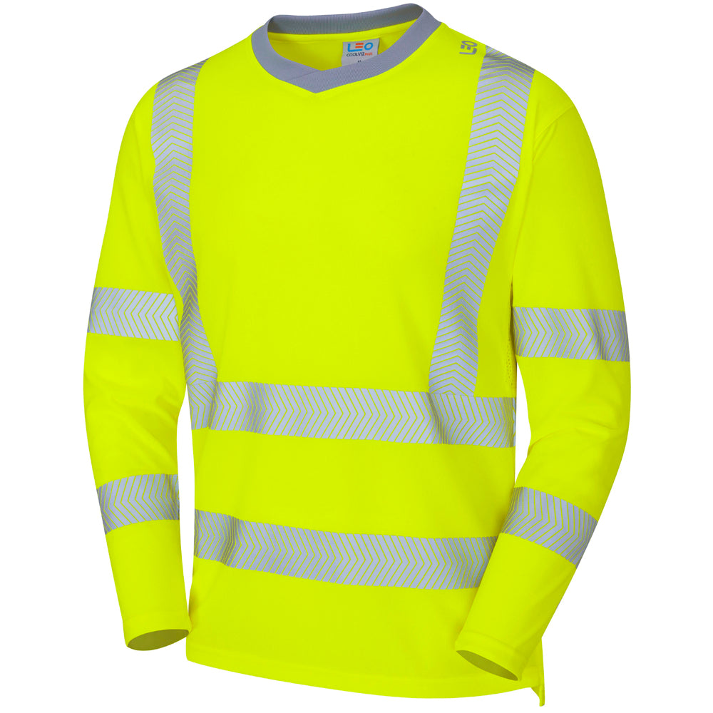 Leo Workwear EcoViz Performance+ Sleeved T-Shirt with Reflective Tape UPF 40+