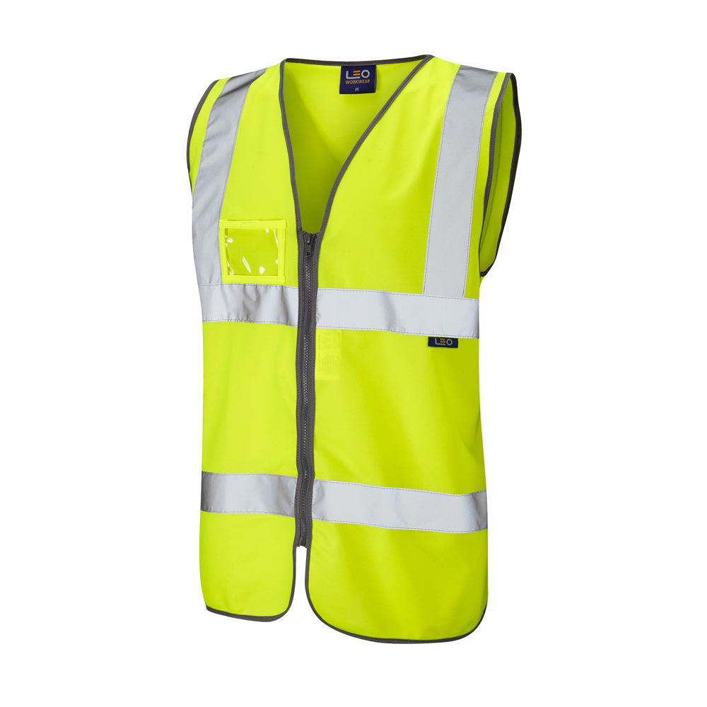 Leo Workwear EcoViz Zipped Waistcoat ID Pocket Recycled Material Grey Trim