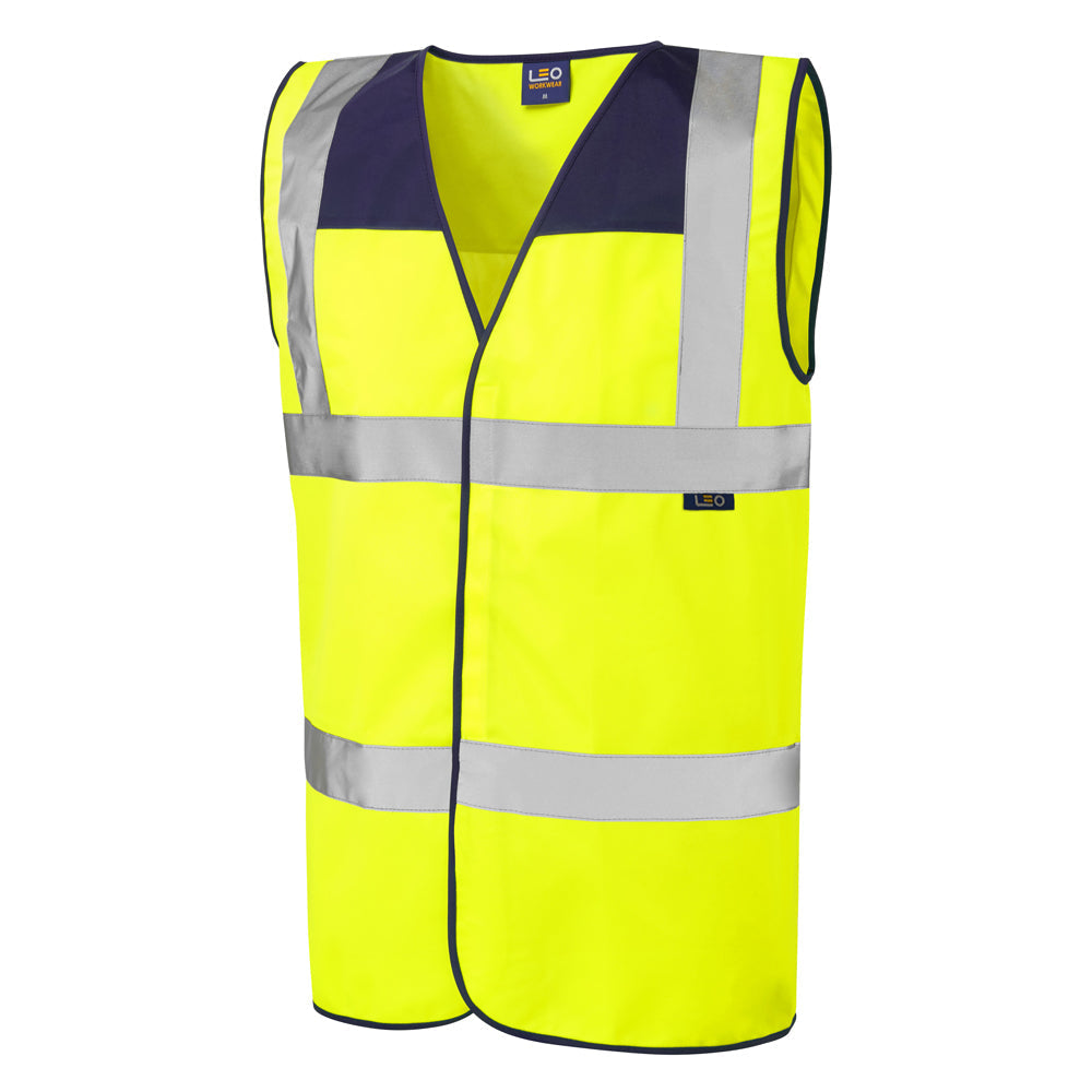 Leo Workwear EcoViz Navy Yoke Waistcoat Bradworthy High Visibility Vest