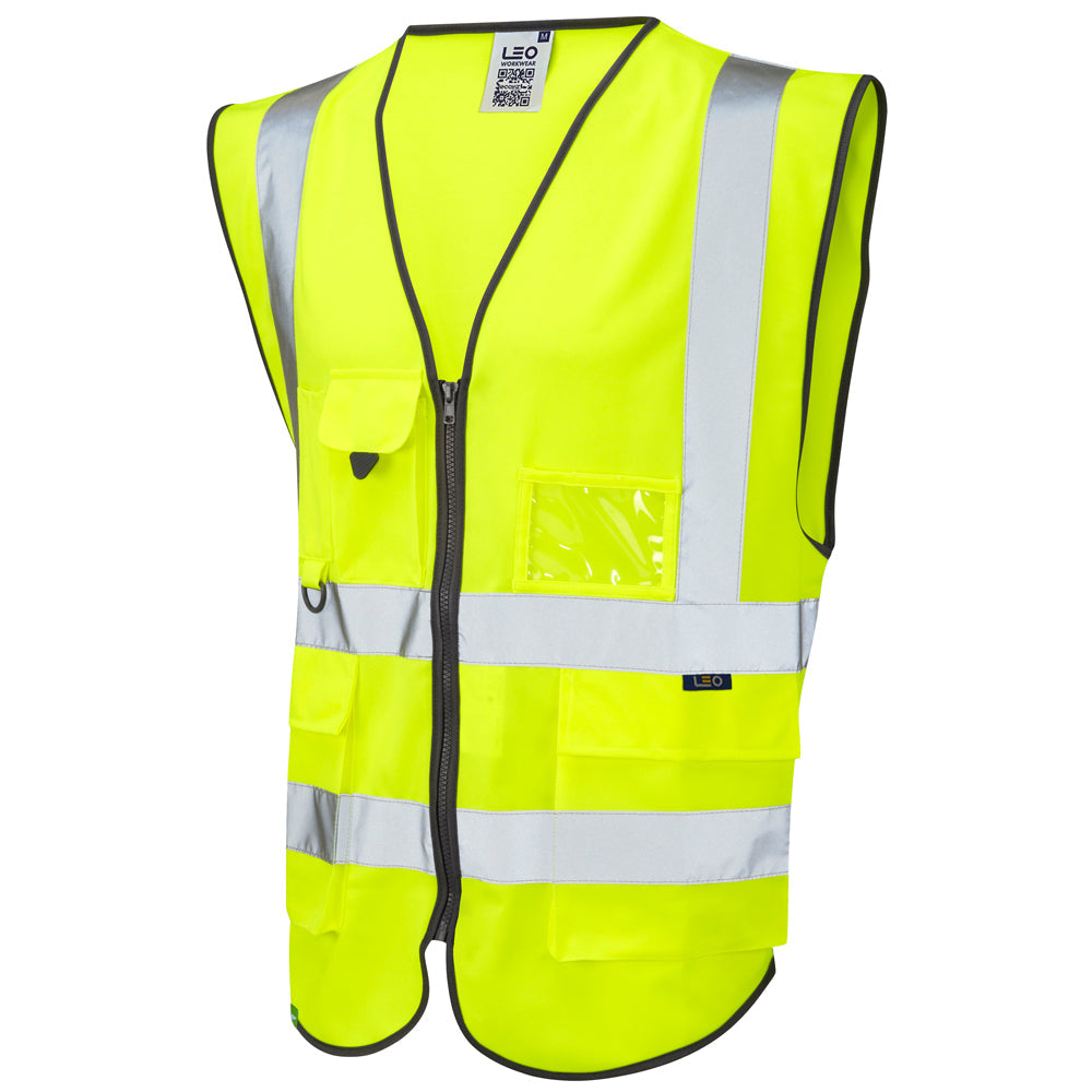 Leo Workwear Lynton EcoViz Hi-Vis Yellow Waistcoat XS-6XL Reflective Safety Vest