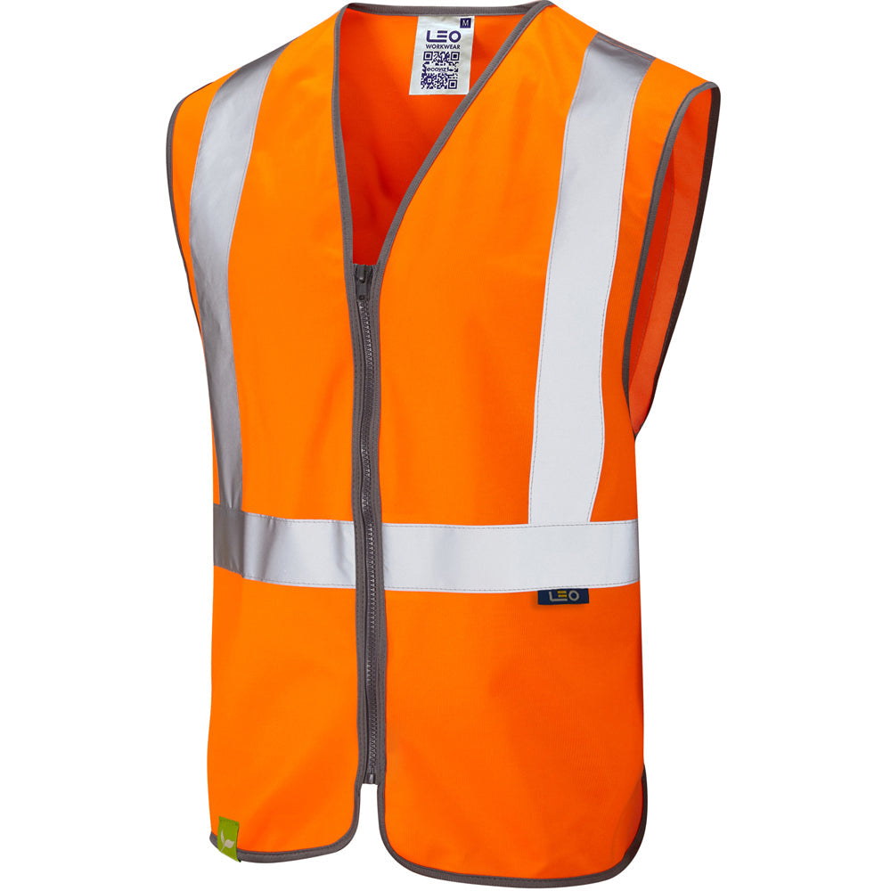 Leo Workwear EcoViz Rail Zip Waistcoat RIS-3279-TOM Quick Release Elastic Back