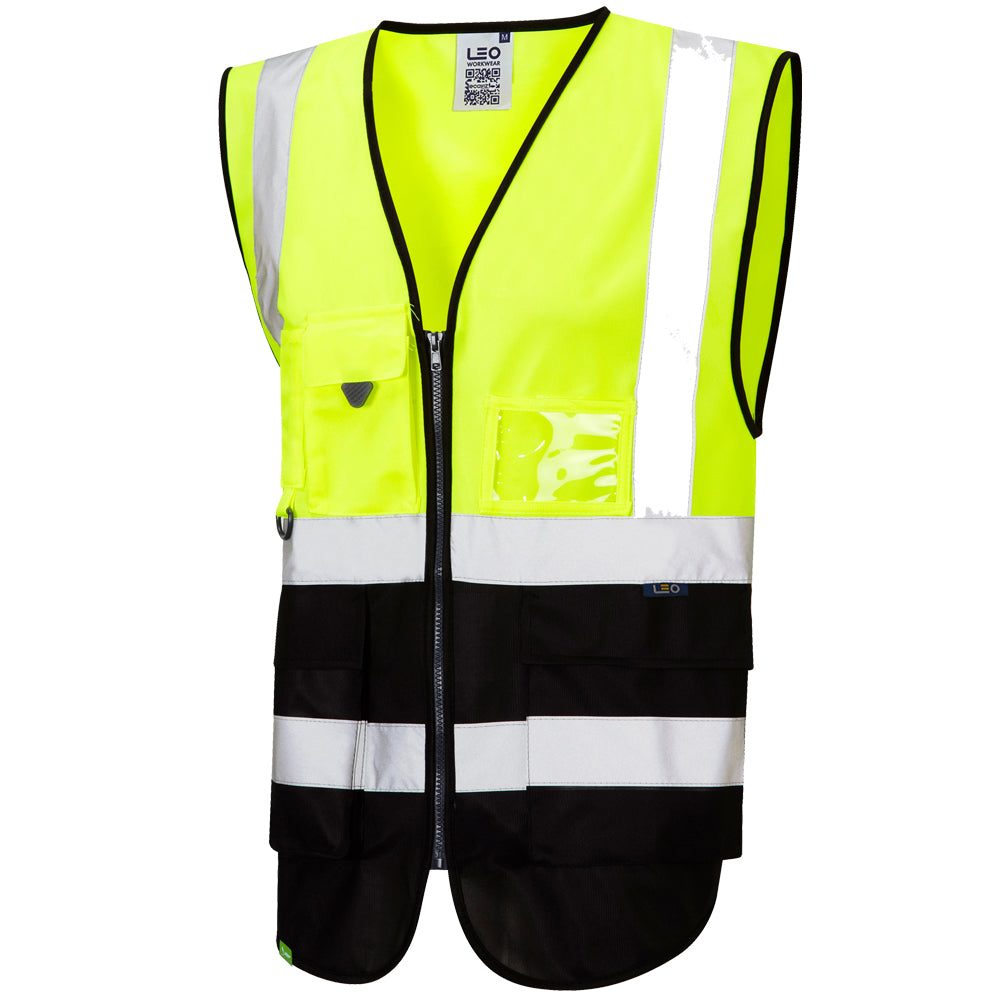 Leo Workwear Lynton EcoViz Hi-Vis Waistcoat Yellow/Black XS-6XL Reflective