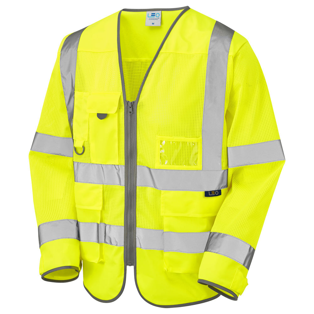 Leo Workwear Burrington EcoViz Mesh Sleeved Waistcoat +Pockets & Reflective Tape