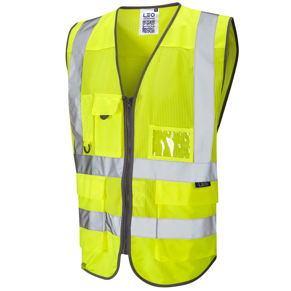 Leo Workwear EcoViz Mesh Waistcoat Recycled Polyester Reflective Tape Pocket