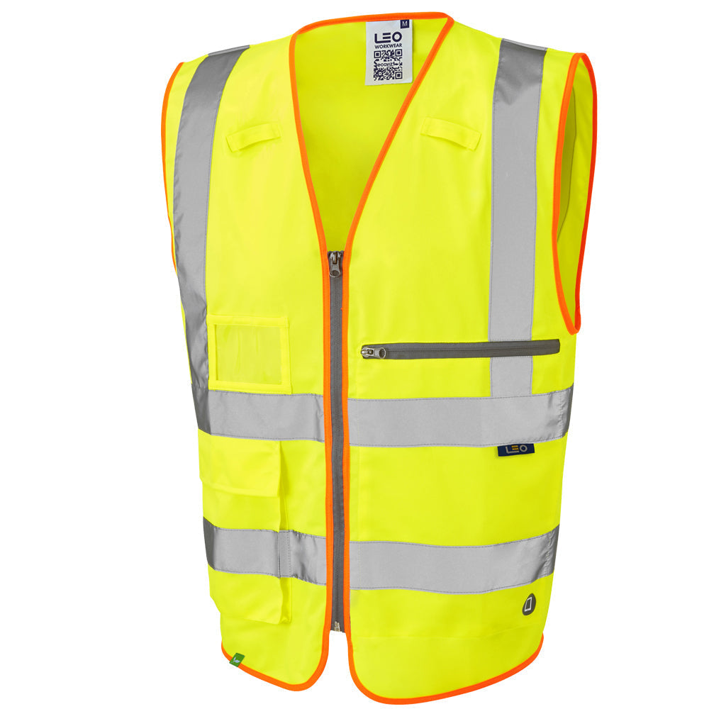 Leo Workwear EcoViz Tablet Pocket Waistcoat with Reflective Tape and ID Pocket