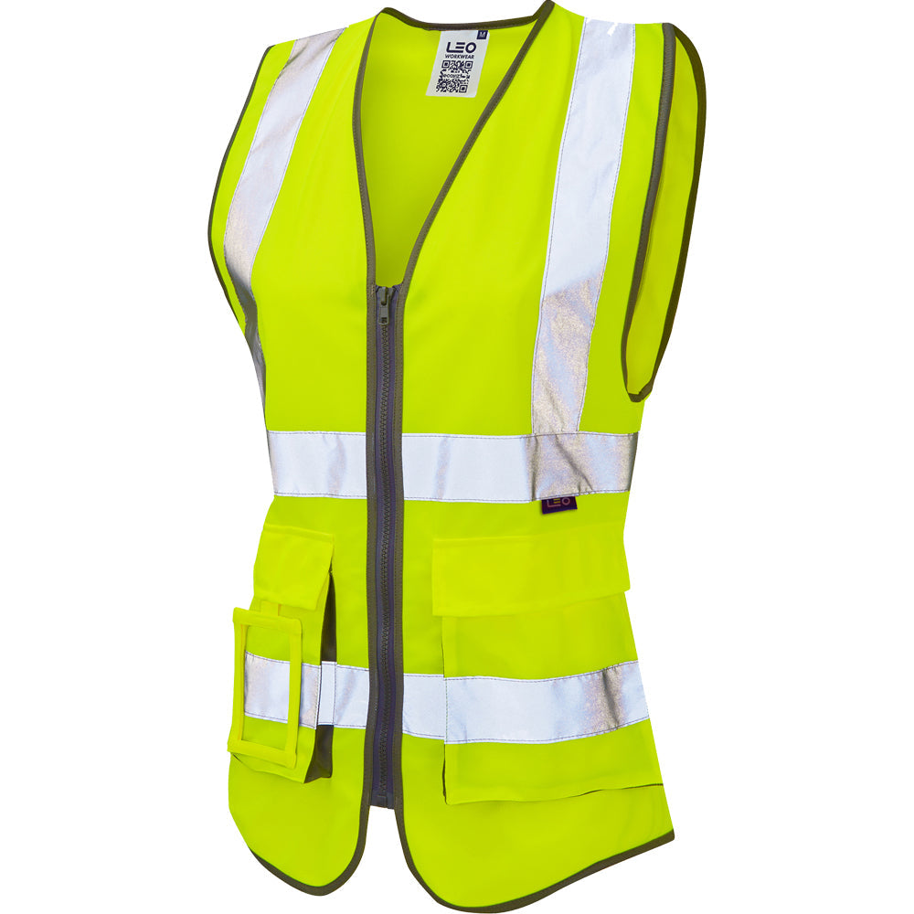Leo Workwear LYNMOUTH EcoViz Women's Waistcoat Reflective Zip Pockets