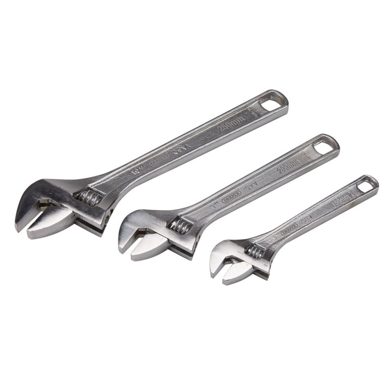 Draper Tools 3 Piece Adjustable Wrench Set Chrome Vanadium Steel with Markings
